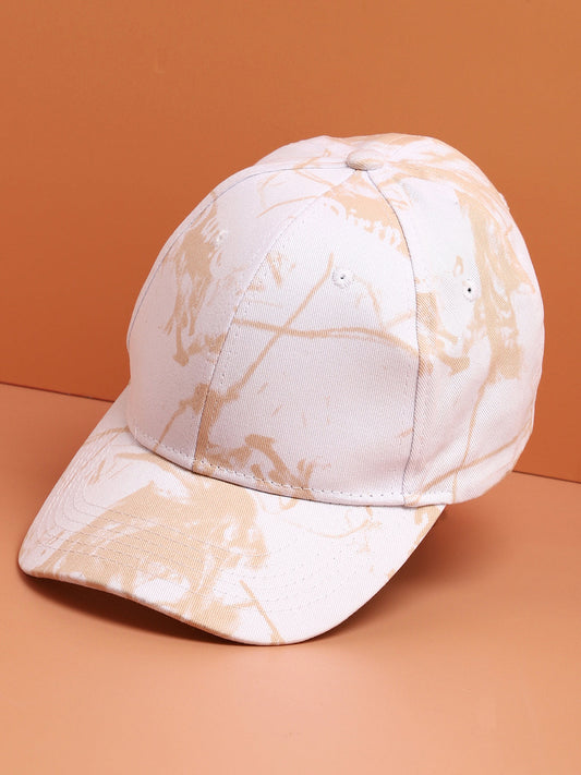 White & Beige Tie-Dye Textured Baseball Cap
