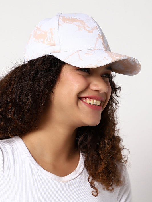White & Beige Tie-Dye Textured Baseball Cap