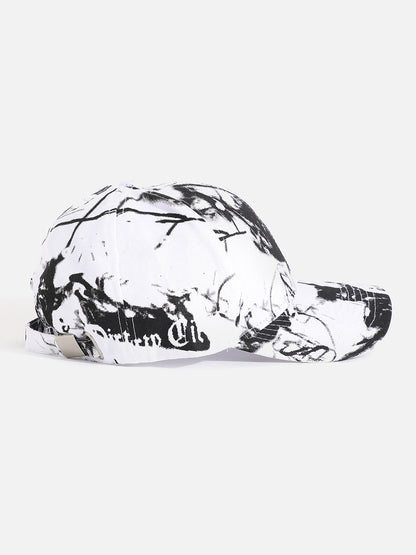 BLACK & WHITE TIE-DYE TEXTURED BASEBALL CAP