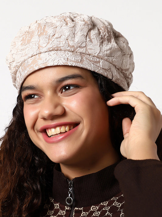 Beige Textured Beret Hat