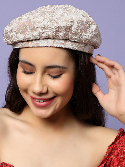 Beige Textured Beret Hat