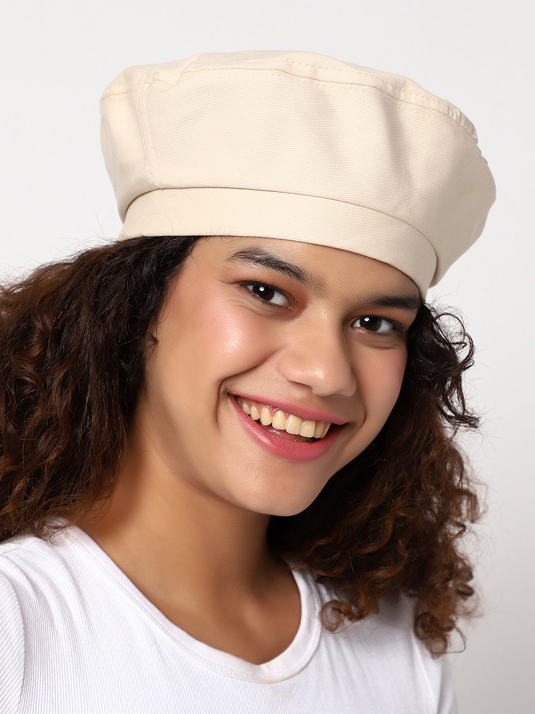 White Solid Beret Hat