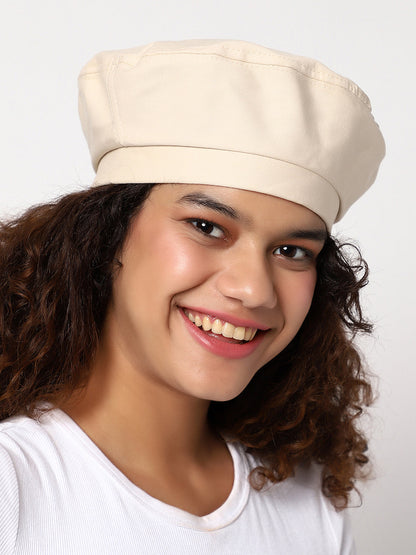 White Solid Beret Hat