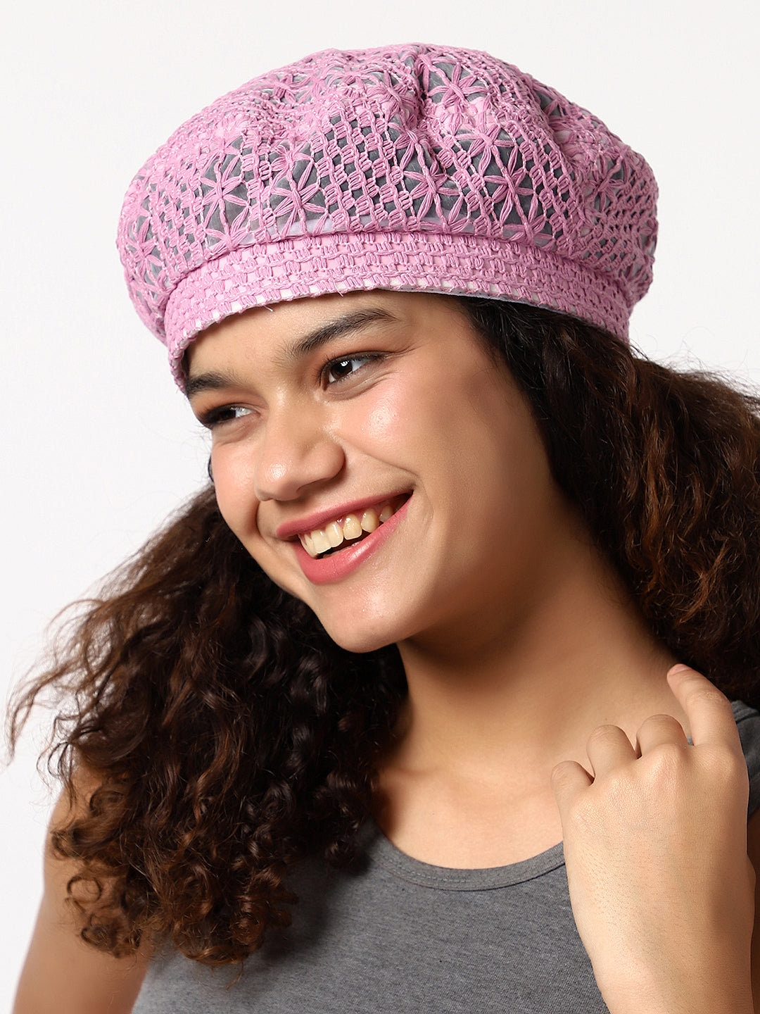 Pink Textured Beret Hat