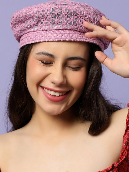 Pink Textured Beret Hat