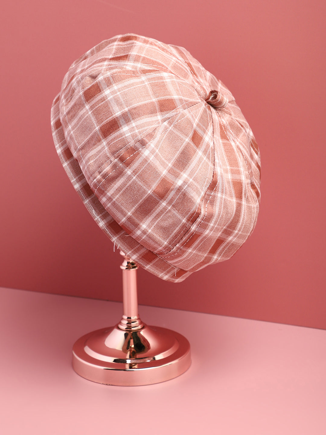 Brown Scottish Checked Textured Bakerboy Hat