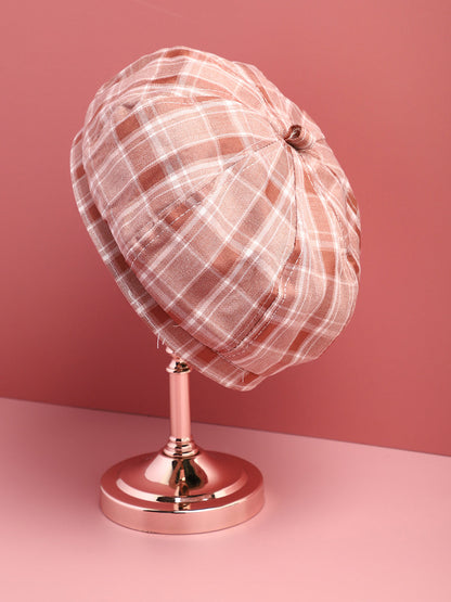Brown Scottish Checked Textured Bakerboy Hat