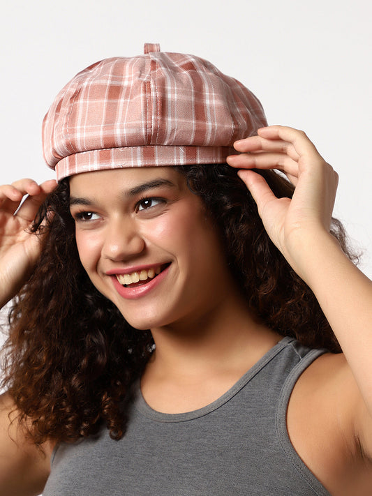 Brown Scottish Checked Textured Bakerboy Hat