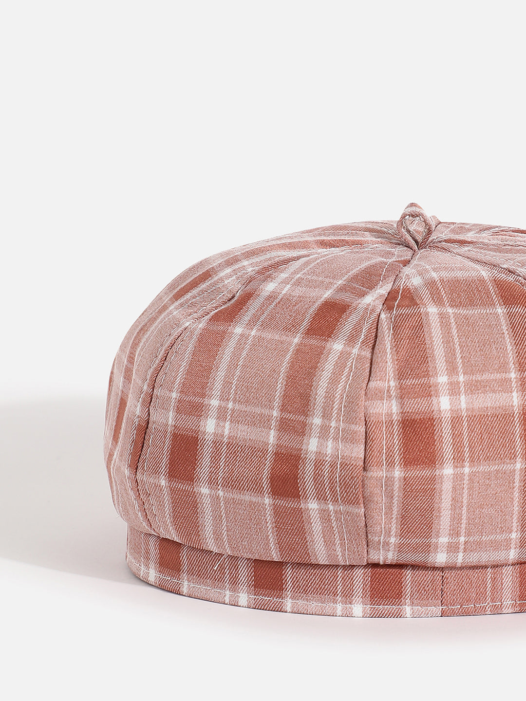 Brown Scottish Checked Textured Bakerboy Hat
