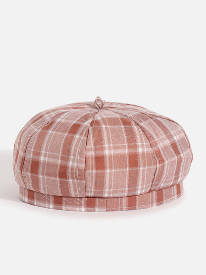 Brown Scottish Checked Textured Bakerboy Hat
