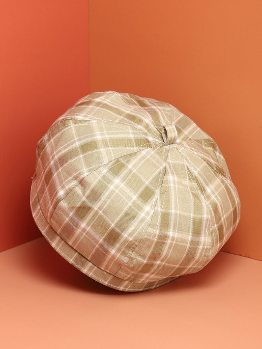 Sage Green Scottish Checked Textured Bakerboy Hat