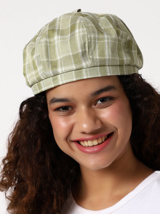 Sage Green Scottish Checked Textured Bakerboy Hat