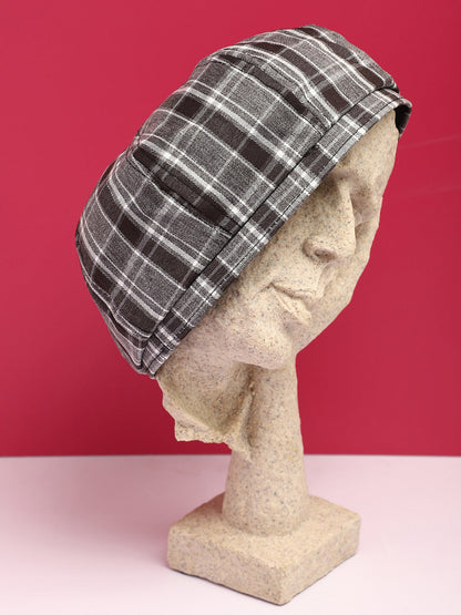 Black & Grey Scottish Checked Textured Bakerboy Hat