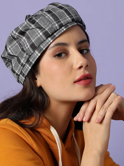 Black & Grey Scottish Checked Textured Bakerboy Hat
