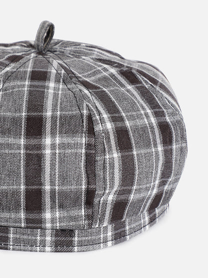 Black & Grey Scottish Checked Textured Bakerboy Hat