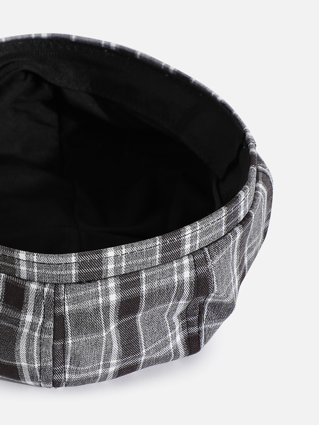 BLACK & GREY SCOTTISH CHECKED TEXTURED BAKERBOY HAT