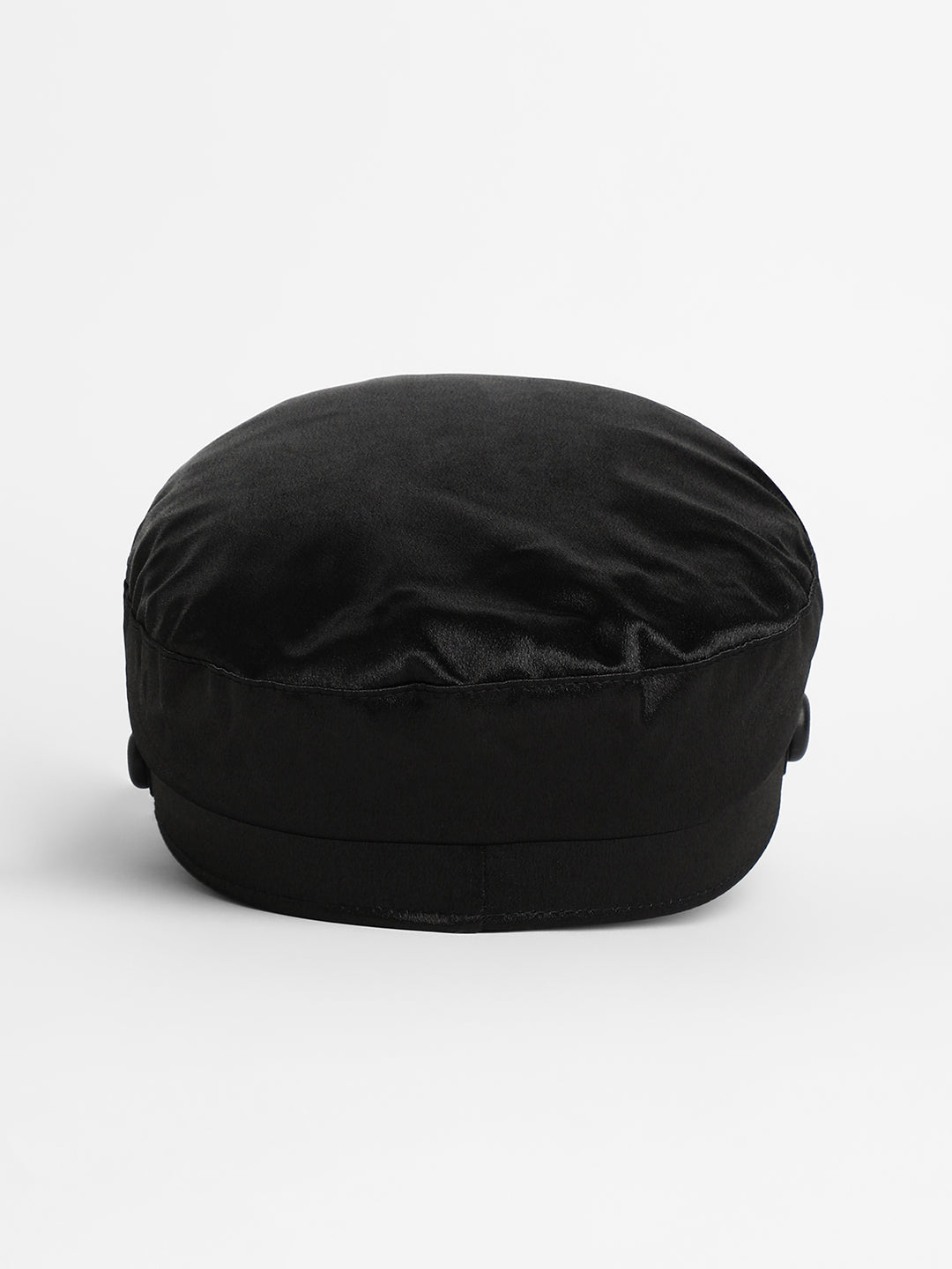 Embellished Satin Bakerboy Cap - Midnight Black