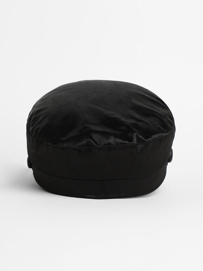 Embellished Satin Bakerboy Cap - Midnight Black