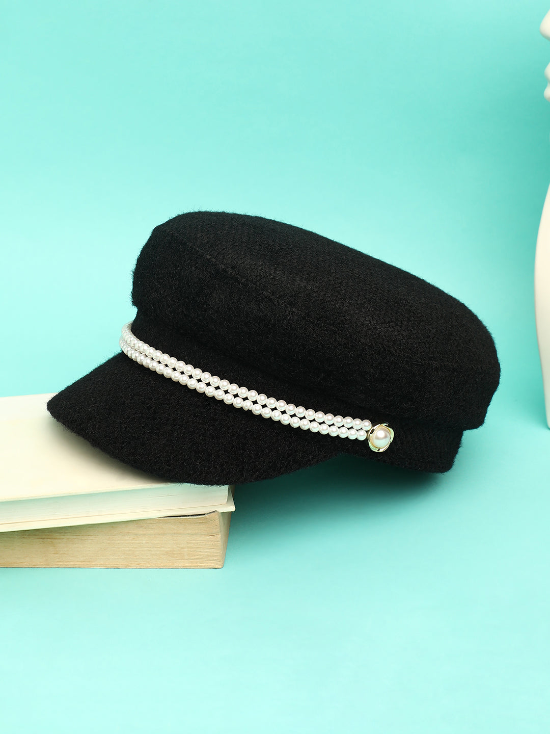 Pearl-Lined Breton Cap - Midnight Black