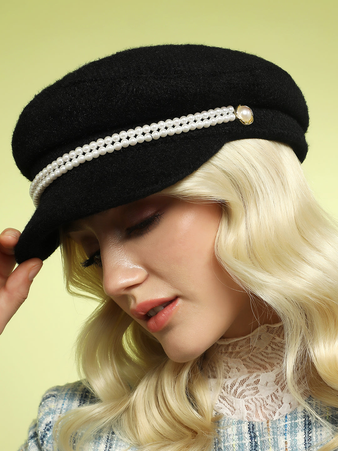 Pearl-Lined Breton Cap - Midnight Black