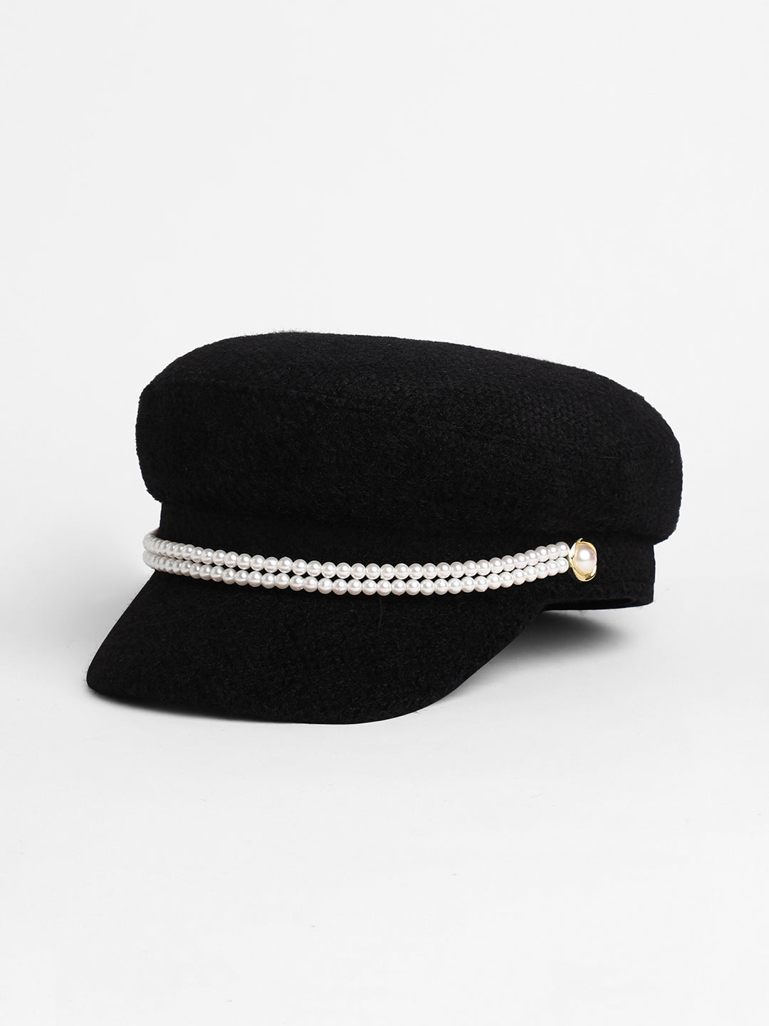 Pearl-Lined Breton Cap - Midnight Black