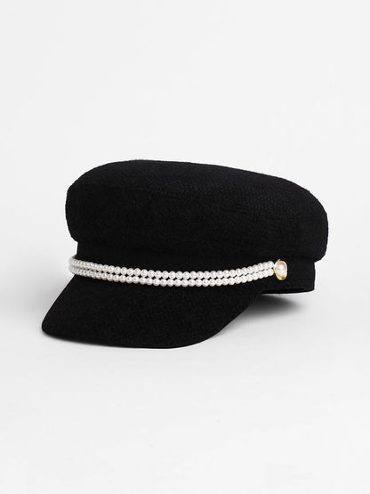 Pearl-Lined Breton Cap - Midnight Black