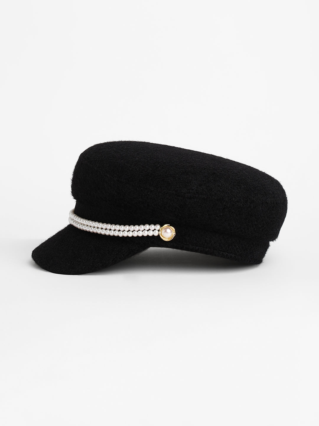 Pearl-Lined Breton Cap - Midnight Black