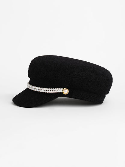 Pearl-Lined Breton Cap - Midnight Black