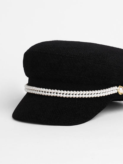 Pearl-Lined Breton Cap - Midnight Black