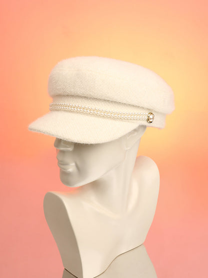 Pearl-Lined Breton Cap - Powder White