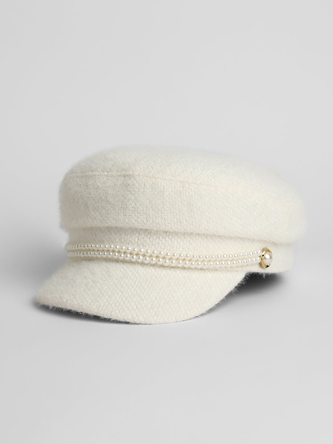 Pearl-Lined Breton Cap - Powder White