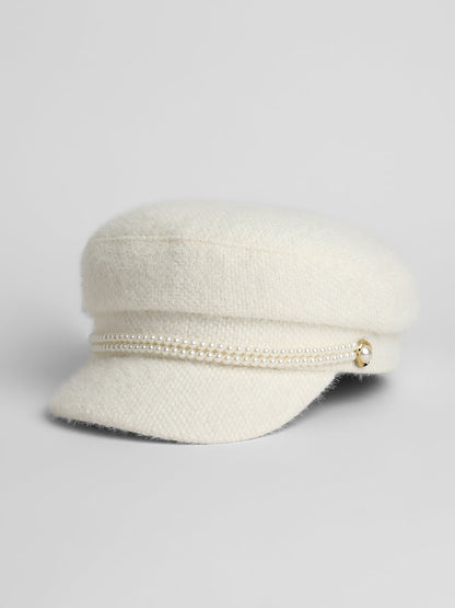 Pearl-Lined Breton Cap - Powder White
