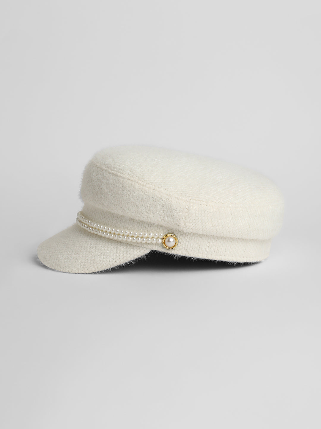 Pearl-Lined Breton Cap - Powder White
