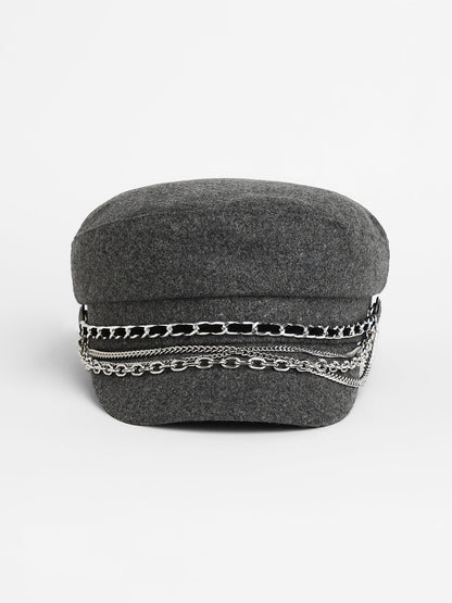 Chain-Lined Bakerboy Cap - Charcoal Grey