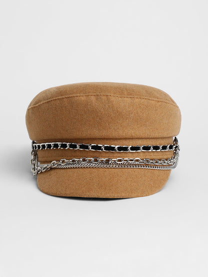 Chain-Lined Bakerboy Cap - Camel Brown