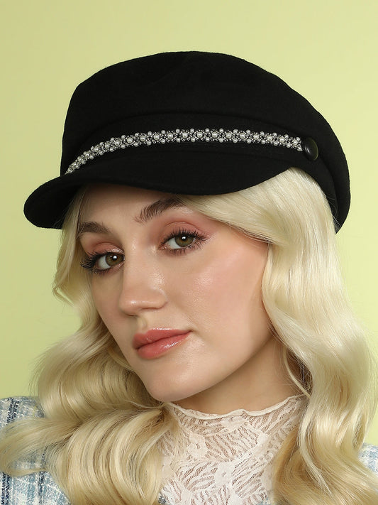 Embellish-Lined Breton Cap - Midnight Black