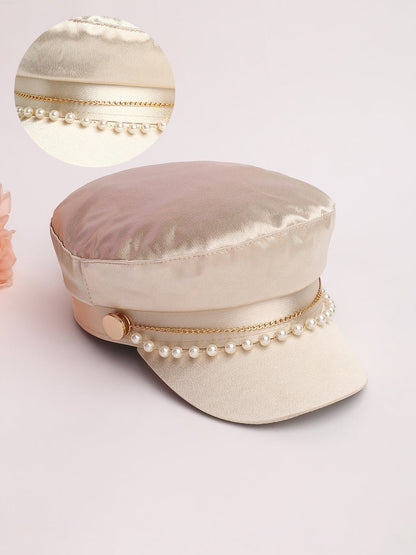 Chain-Lined Satin Bakerboy Cap - Saltbox Beige