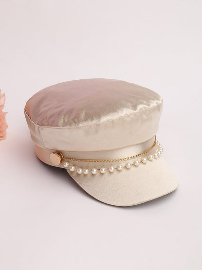 Chain-Lined Satin Bakerboy Cap - Saltbox Beige