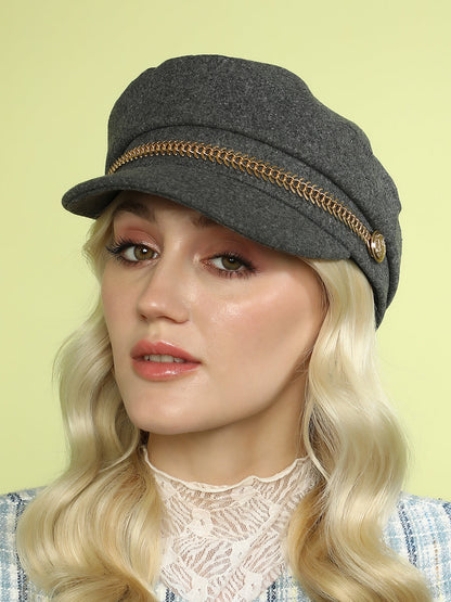 Chain-Lined Breton Cap - Charcoal Grey