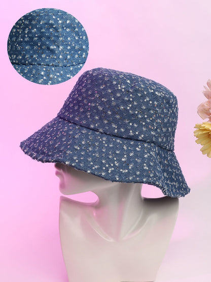 Sequin Denim Bucket Hat - Star Command Blue