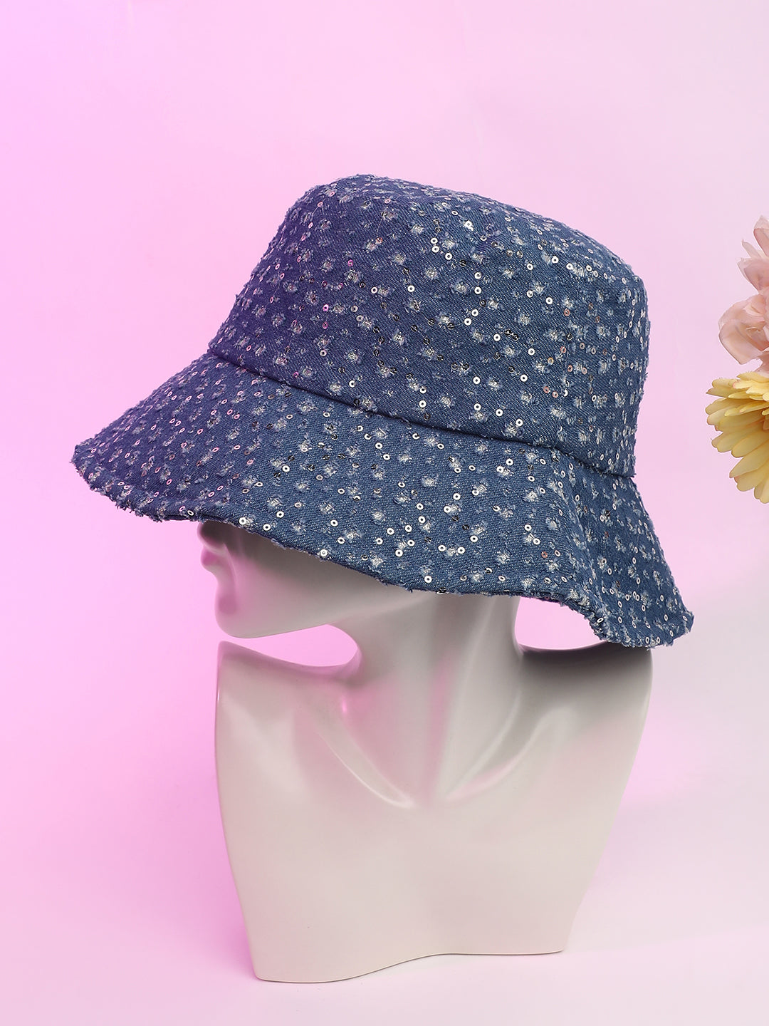 Sequin Denim Bucket Hat - Star Command Blue