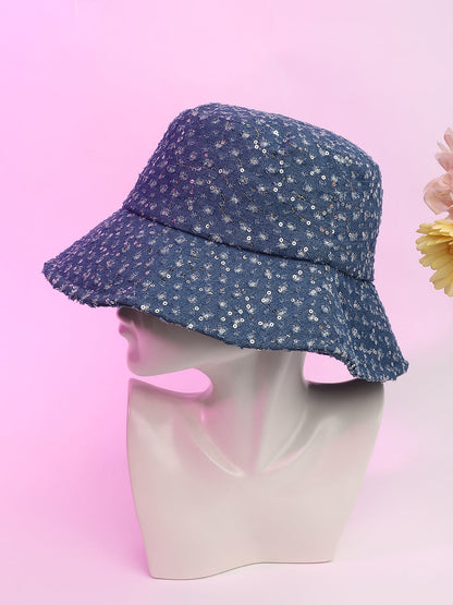 Sequin Denim Bucket Hat - Star Command Blue