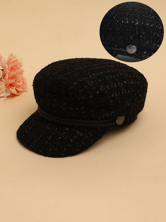 Braid-Lined Bakerboy Cap - Midnight Black