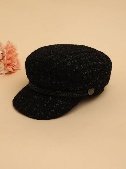 Braid-Lined Bakerboy Cap - Midnight Black