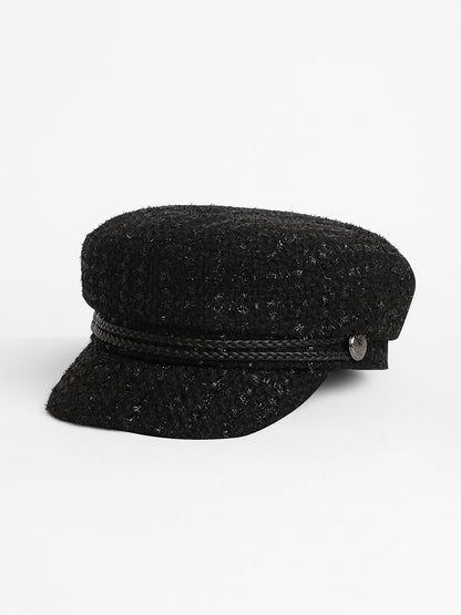 Braid-Lined Bakerboy Cap - Midnight Black
