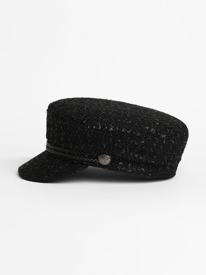 Braid-Lined Bakerboy Cap - Midnight Black