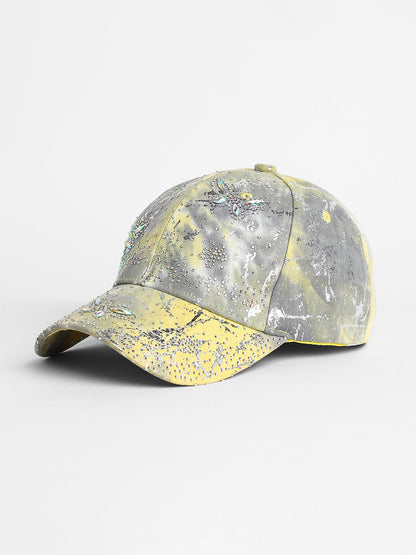 Studded Ombre Basketball Cap - Ash Grey & Lemon Yellow