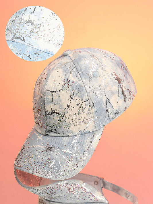 Studded Ombre Basketball Cap - Sky Blue & Ivory White