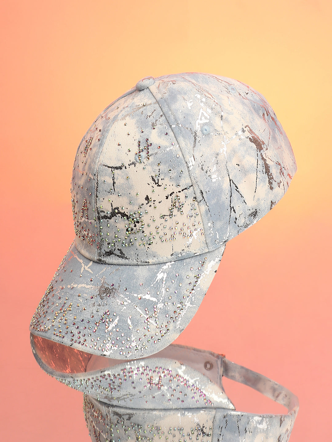Studded Ombre Basketball Cap - Sky Blue & Ivory White