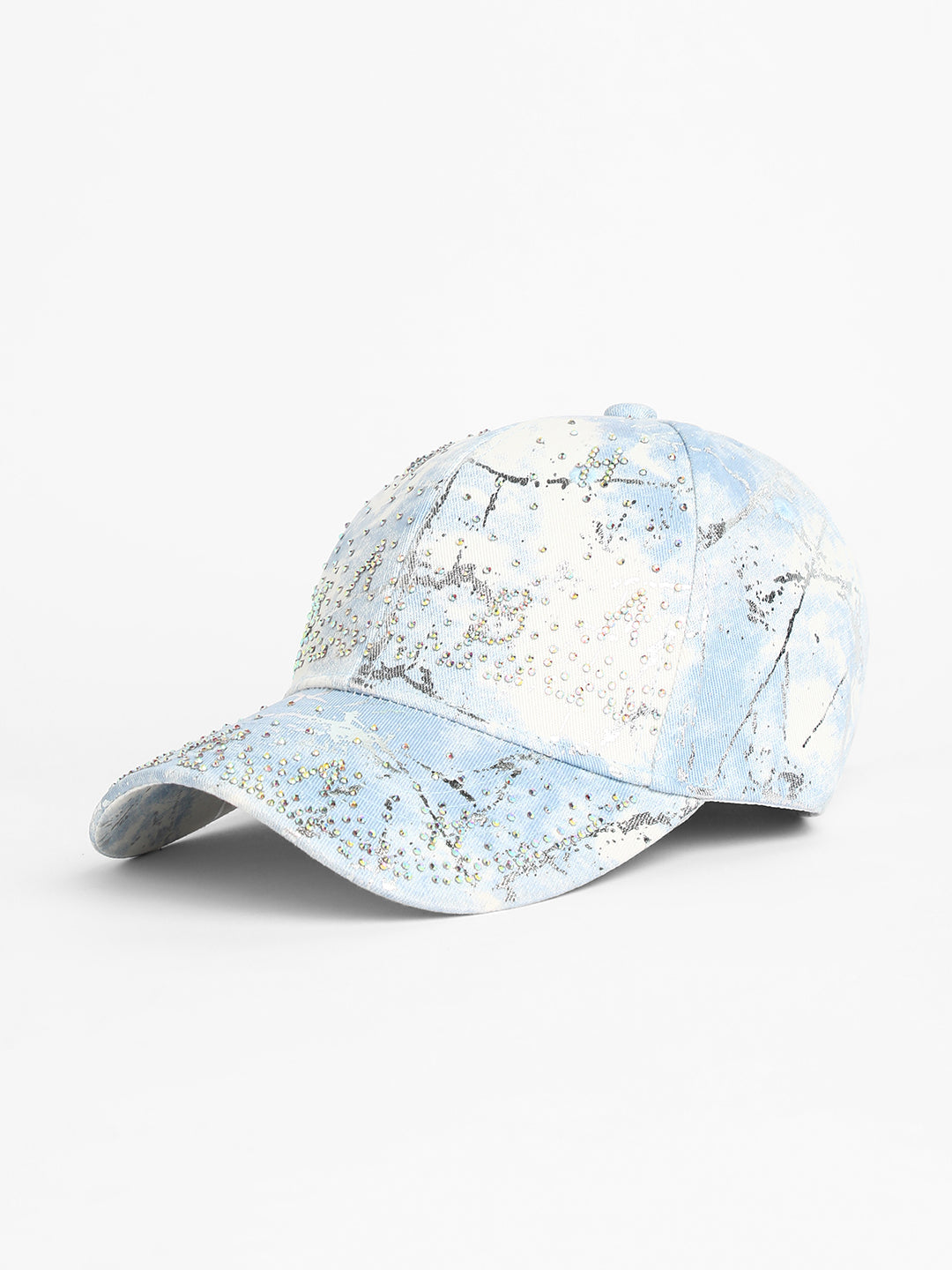 Studded Ombre Basketball Cap - Sky Blue & Ivory White